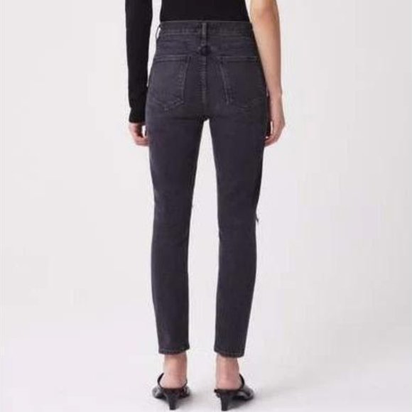 Agolde Nico High Rise Distressed Skinny Jeans In Black Cassette Size 25 - Picture 11 of 12